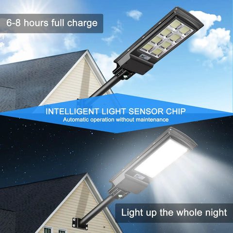 Solar Street Light With Dusk To Dawn Sensor, Motion Sensor, Remote Control, 6000K 336 LED Outdoor Lighting for yard
