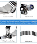 Four 3-inch stainless steel T-bolt hose clamps with nylon lock nuts; 83–91mm range.