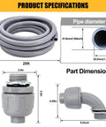 Product specifications for Liquid Tight PVC Conduit Kit, 1-1/4 Inch, 25 Foot Flexible Non Metallic Electrical Conduit and fittings
