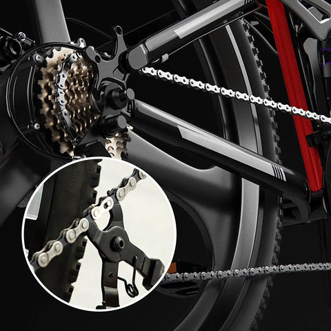 Close-up of bike gear with Heavy Duty Steel Alloy Chain Master Link Connectors 35 for quick safe connections.