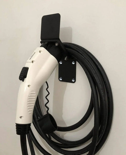 Heavy Duty Wall Mount EV Charger Cord Holder And Charging Station Cable Organizer Hook For SAE J1772 Plug attached to wall