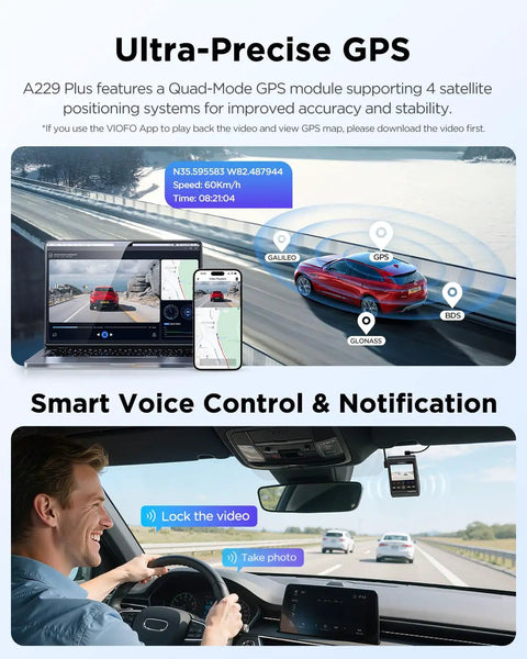 A229 Plus Dual Dash Cam Front And Rear With STARVIS 2 Sensors HDR 2 Channel 1440P Front And 1440P Rear Video 5GHz WiFi Voice Control GPS