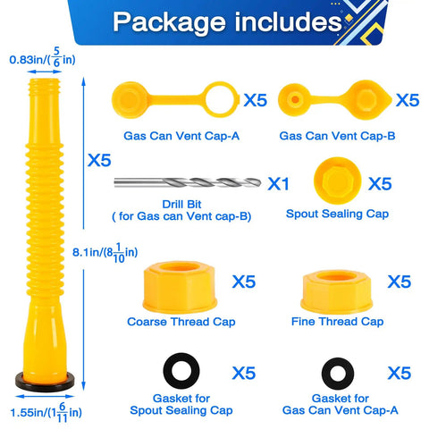 Flexible Gas Can Spout Replacement Kit For Half Gallon One Gallon Five Gallon Ten Gallon Cans With Vent Caps Easy Pour Nozzle