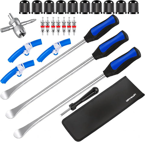 All In One 25 Piece Motorcycle Tire Spoons Kit With Rim Protectors And Valve Tools For Dirt Bike ATV Lawn Mower