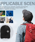 Person wearing Chill All Black Trucker Hat Ideal For Yacht Deck Crew And Charter Guests with a red backpack outdoors.