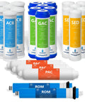 Three Year Replacement Filter Set For 10 Inch Reverse Osmosis System With 50 GPD Membrane And 23 Filters Including Carbon GAC ACB SED PAC
