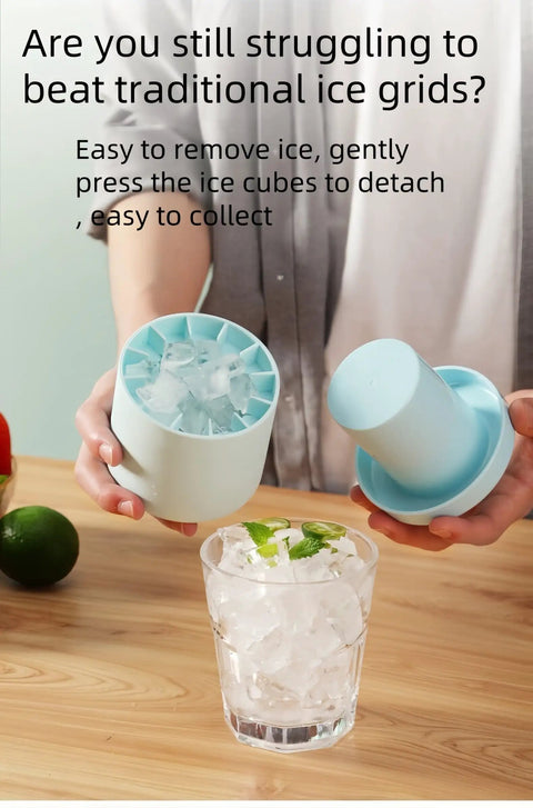 Person using 3D Upgraded Silicone Ice Cube Tray With Easy Release For Fast Ice 30 Cubes, Leak Proof And Space Saving Freezer Organizer, BPA Free.