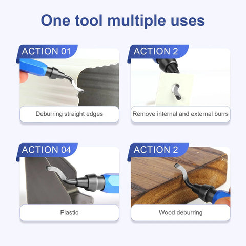 Pro Grade Deburring Tool Set With 10 High Speed Steel Replaceable Blades And A Blue Matte Aluminum Handle For Deburring Edges On Metal