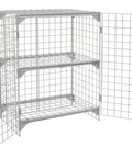 Rock Solid One Tier Two Door Wire Mesh Security Locker Cabinet With Adjustable Shelf Lockable Gray Steel Professional Storage Cage No Sweat Assembly For Garage Shop Workspace - open view with three shelves.