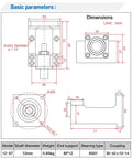CNCTOPBAOS Nema23 steel mounting bracket with BK12 bearing end; front and side views showing mounting holes and dimensions