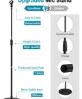 Heavy Duty Floor Microphone Stand With Detachable Boom Arm Weighted Round Base Adjustable Height From 34 To 60 Inches