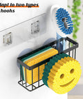 Smiley Face Sponge Holder With Two Suction Cups And One Adhesive Strip A 3 In 1 Sink Organizer For Sponge Soap Dish Brush Scrubber And More Black Durable Anti Slip Design For Everyday Use