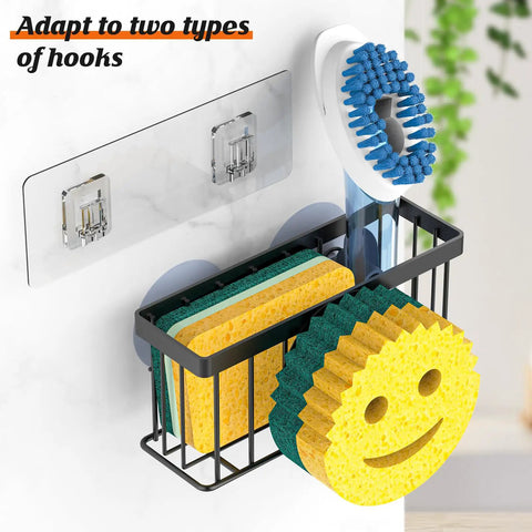 Smiley Face Sponge Holder With Two Suction Cups And One Adhesive Strip A 3 In 1 Sink Organizer For Sponge Soap Dish Brush Scrubber And More Black Durable Anti Slip Design For Everyday Use