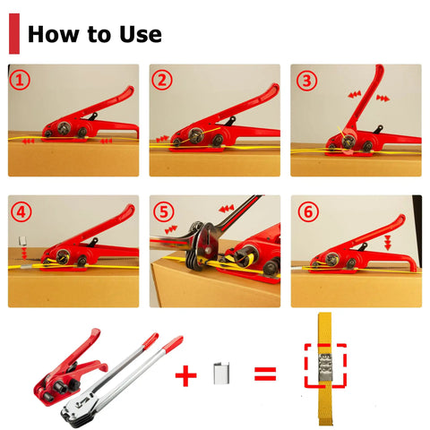 How to use Heavy Duty Poly Strapping Tensioner With Cutter For One Half To Three Quarters Inch PET And PP Straps, red finish