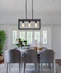 Three Light Black Linear Chandelier for Modern Dining Room and Kitchen Island Bar Rectangle Farmhouse Pendant Light
