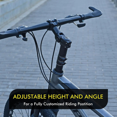 Bike with 110mm Adjustable Bike Stem Riser For 31.8mm Handlebars 0-60 Degree Handlebar Extender on paved path