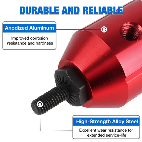 Heavy Duty Rivet Nut Tool Kit Compatible With Electric Drill And Ratchet Wrench includes anodized aluminum and high-strength alloy steel components.
