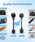 Comparison image showing Top Tier Nema 14 50 Adapter For Tesla Mobile Connector Gen 2 240 Volt 32 Amp EV charging quality build.