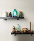 Half Inch Industrial Black Iron Pipe Shelf Brackets For Rustic Wall Mounted DIY Shelving with decorative items