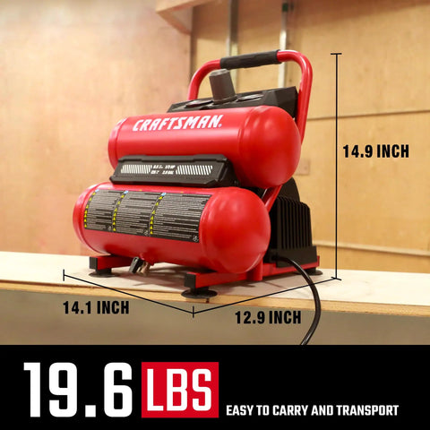 Craftsman 2 Gallon Twin Tank Air Compressor 1/3 Hp Oil Free 125 Psi Portable Unit For Tires Spray Painting Nailing Garage Workshop Diy Projects Smooth Ride And Reliable Power