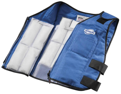 Blue Phase Change Cooling Vest That Keeps You Chill With Removable 58F Inserts For 2 To 3 Hours, Washable Outer Vest, open view