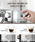 Kickass Automatic Espresso Machine With Upgraded Milk Frother And Twenty Bar Pressure For Straight Up Barista Vibes Plus Smooth Latte Coffee Maker With LCD Screen and adjustable micro-bubbles knob.