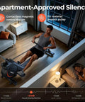 Top Tier Magnetic Rowing Machine For Home Gyms with a user exercising quietly in a cozy apartment setting.