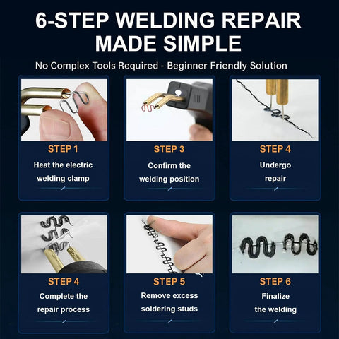 6-step guide to using Dual Size Wave Shape Plastic Welding Staples Set for ABS plastic bumper repairs and DIY car fixes.