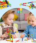 Epic 170 Piece STEM Building Toys Kit For Kids Aged 4 8 With 6 Color Tools And 20 Wheels in use by two children creating models.