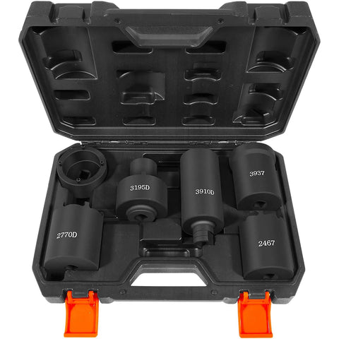 6 Pack Spindle Nut Socket Set With One Half Inch Drive Heavy Duty Tool Kit For Ford F Series GM Toyota And Dana Axles in storage case