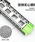 Close-up of Beefy 12 Inch Drawer Buffer Slide Rail With Hydraulic Damping in black and gray, showcasing ball bearings.