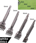 Pro Grade Leather Pricking Irons And Diamond Stitching Chisel Set with 1/2/4/6 prongs, 3mm to 6mm spacing, steel tools