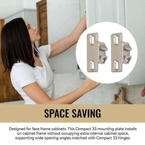 Heavy Duty Hinge Mounting Plate Replacement For One Third Eighth Inch Overlay Compact Thirty Three Cabinet Hardware Plug And Play Straight Swap For Face Frame Kitchen Cabinet Doors Total Knockout Fit With Zero Hassle Assembly B033360Ni Compatible