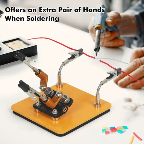 Magnetic Helping Hands Soldering Station with stable base and four handy flexible arms holding wire during electronics repair.