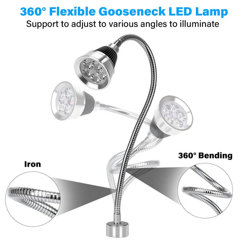 LED Work Light With Flexible Gooseneck And Magnetic Base For Workbench And Tools, image showing 360-degree bending capability.