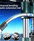Reach Tight Auto Spots With A 360 Degree Bendable Flexible Extension Set For 3 Eighths, 1 Quarter, And 1 Half Inch Drive Wrenches Universal Wrench Sleeve Rods High Torque Spring Steel For Impact Wrench And Automotive Repair showing universal bending elastic extension rod in use.