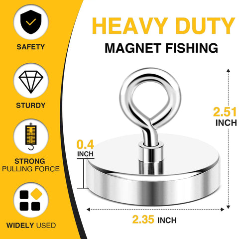 Beast Neodymium Fishing Magnet 60 mm Diameter Delivers 500 Lb Pull With Eyebolt And Countersunk Hole For River Retrieval