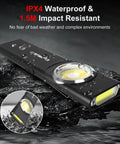 Pocket EDC Dual Light Flashlight with Rechargeable USB C 600 Lumen Output ultra-slim design on wet surface showcasing water resistance