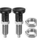2 Pack Push Fit Ball Nose Spring Plunger M12x1.5 Thread 6mm Pin Shaft Stainless Steel Return Knob, includes two nuts.