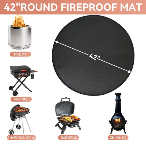 42 Inch Double Sided Fire Pit Mat For Outdoor BBQ And Camping Stoves, Fireproof Round Grill Mat Protector with diameter measurement