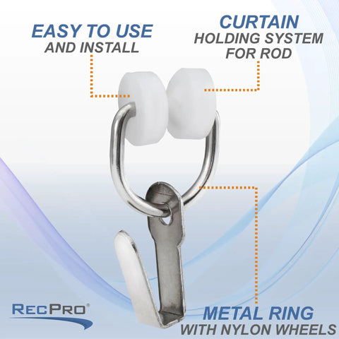 RV Curtain Carrier Hooks With Nylon Wheels And Metal Ring For I Beam Track Rod Smooth Gliding Curtain Rod Accessories No Fuss Easy Install 14 Or 20 Pack With Optional End Stops close-up
