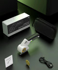 Upgrade Your Move With This High Performance Electric Cardboard Cutter Featuring Titanium Coated SkS7 Blade For Razor Sharp Cuts And Long Lasting Durability Makes Tearing Tape A Thing Of The Past In This 4V Cordless Box Cutter Perfect For Everyday Tasks - Includes tool, charger, and instruction card.