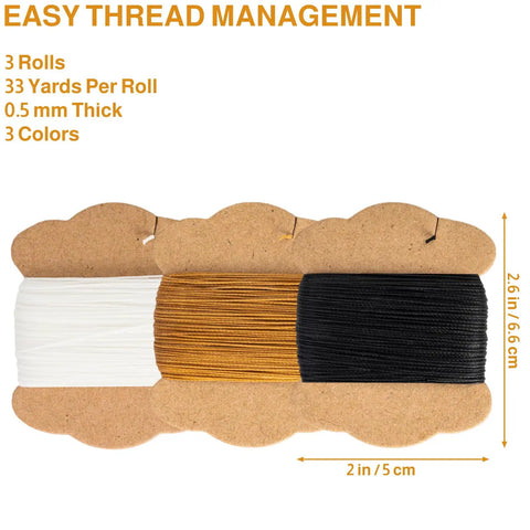 Upholstery Repair Kit With Bonded Waxed Round Thread, Pro Grade Heavy Duty Sewing Needles, Leather Sewing Set, 3 color spools
