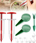 Mini Seed Spreader Kit For Easy Garden Sowing, 17 Piece Handheld Seed Dispenser Set with tools and labels on display