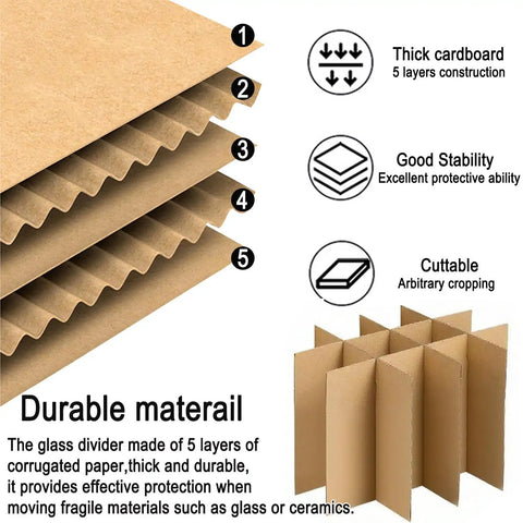 3-Pack Glassware Protection Kit with durable 5-layer corrugated cardboard dividers, stability and cuttable features.
