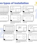 Illustration of two types of installation methods for no drill curtain rod for windows 18 to 45 inches with adhesive brackets.