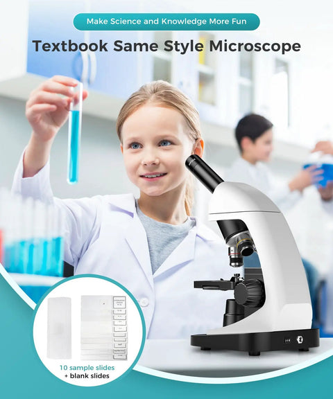 Biological Compound Microscope 100X To 2000X With Phone Adapter Black Model For Adults Students And Kids Kid Friendly Pro Grade Lab Teaching Instrument Includes Complete Slides Set For Classroom And Home Labs, white model with slides