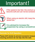 Important instructions for using Self Drilling Drywall Anchors And Screws Kit with correct drill speed and torque guidelines.