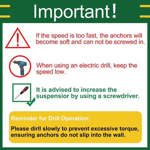 Important instructions for using Self Drilling Drywall Anchors And Screws Kit with correct drill speed and torque guidelines.
