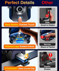Detail view of Military Grade Heavy Duty Car Phone Mount With Slam Suction Grip And Patented Safety Lock features, including buttons and clips.